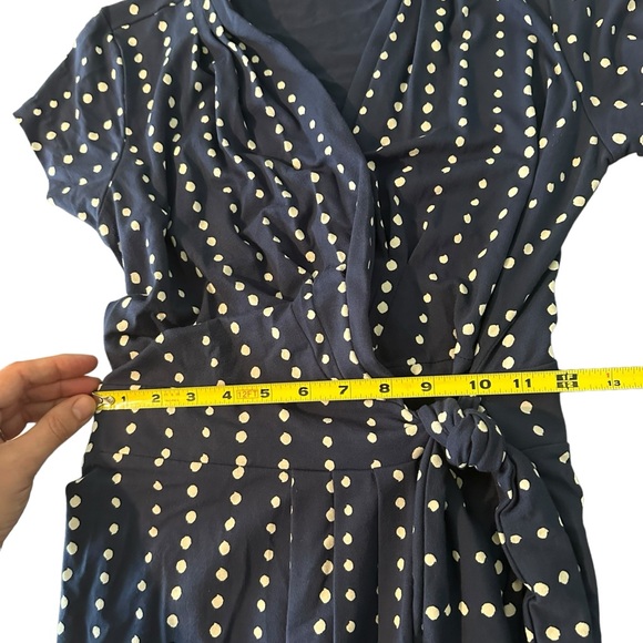 Ann Taylor Sz 4 Blue Polka Dot V Neck Wrap Dress Short Sleeve Classic Retro EUC - Picture 11 of 12